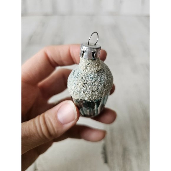 Vintage acorn glass glitter ornament flocked frosted Xmas tree - Picture 7 of 11